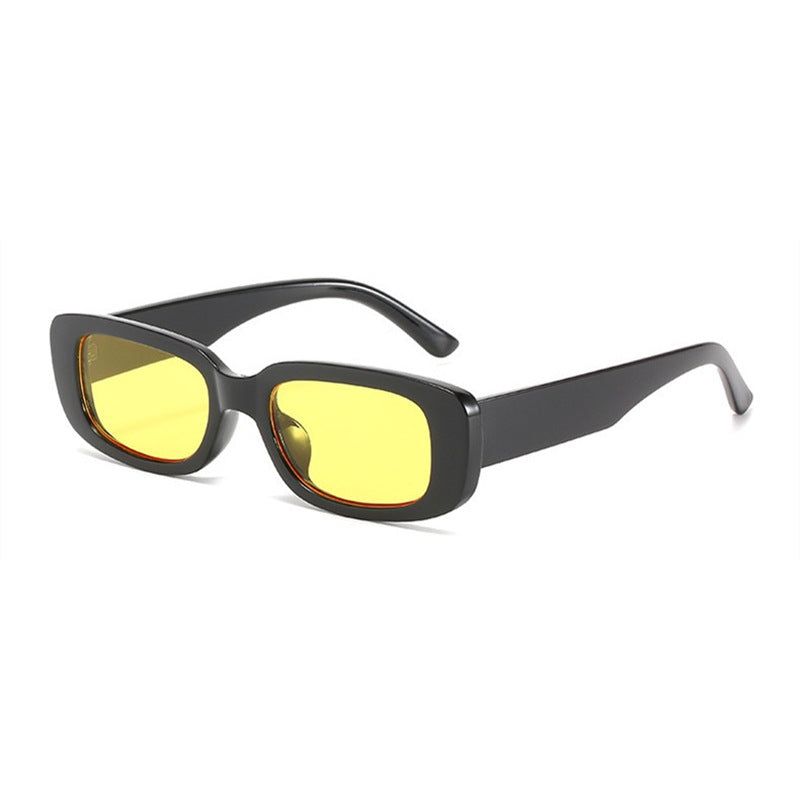 Gafas de sol rectangulares retro chunky, montura negra lente amarilla UV400 — Cientosiete