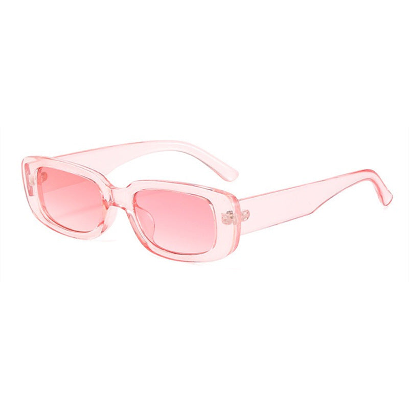 Gafas de sol rectangulares retro chunky, montura rosa lente rosa UV400 — Cientosiete