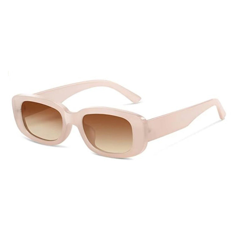 Gafas de sol rectangulares retro chunky, montura rosa lente té UV400 — Cientosiete