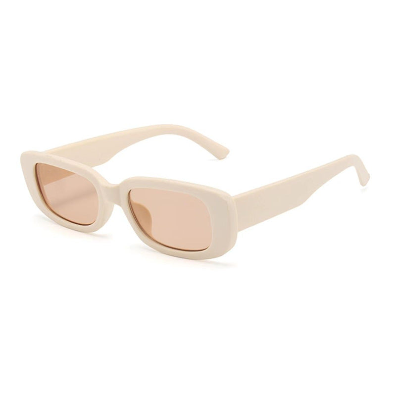 Gafas de sol rectangulares retro chunky, montura beige lente té UV400 — Cientosiete