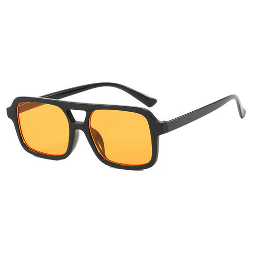 Gafas de sol aviador cuadrado doble puente negro/amarillo — estilo retro moderno | Cientosiete
