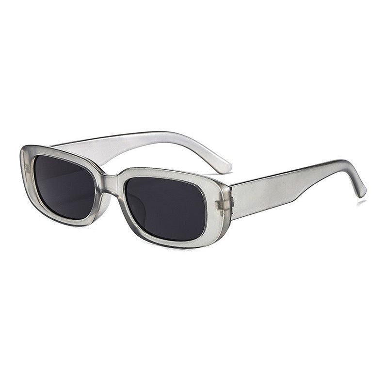 Gafas de sol rectangulares retro chunky, montura gris transparente lente gris negra UV400 — Cientosiete