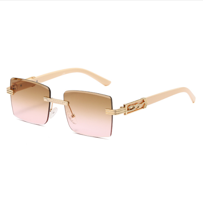 Gafas de Sol Sin Montura Rectangular — Detalle Pantera Dorada