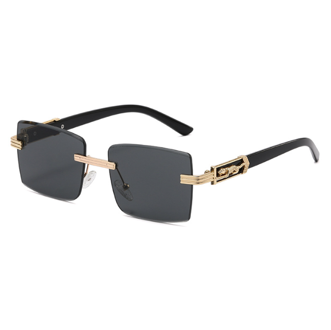 Gafas de Sol Sin Montura Rectangular — Detalle Pantera Dorada