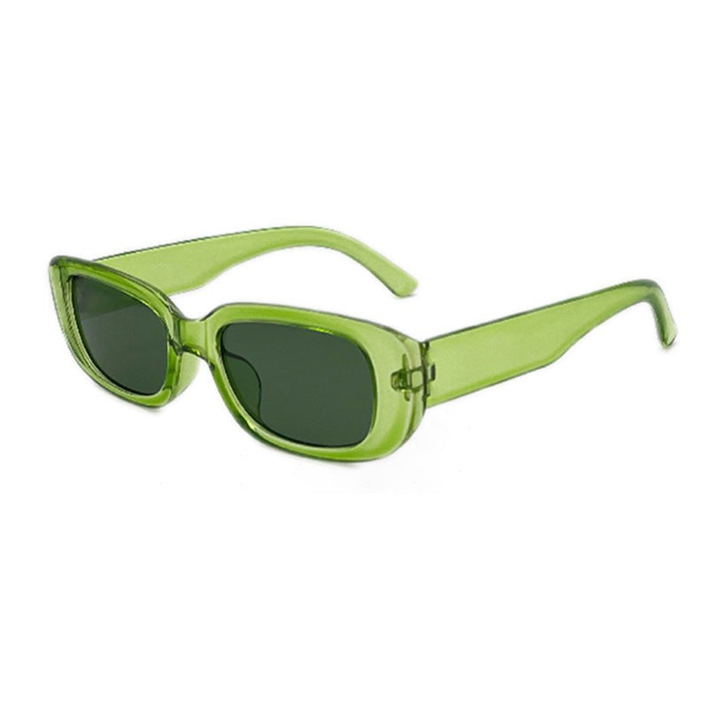 Gafas de sol rectangulares retro chunky, montura verde lente verde UV400 — Cientosiete