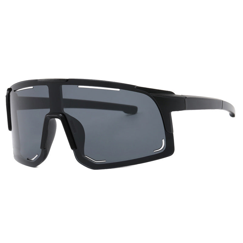 Gafas de sol deportivas shield negro/gris — lente panorámica UV400 para ciclismo | Cientosiete