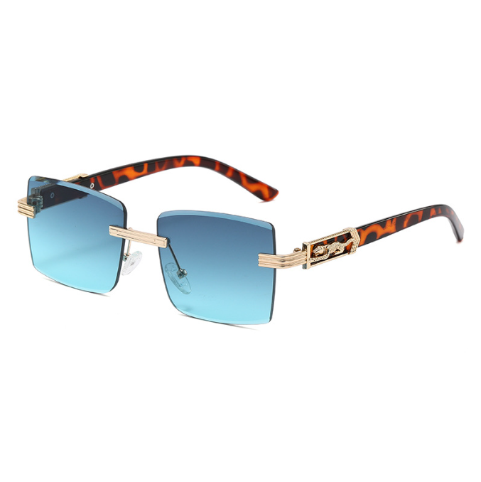 Gafas de Sol Sin Montura Rectangular — Detalle Pantera Dorada