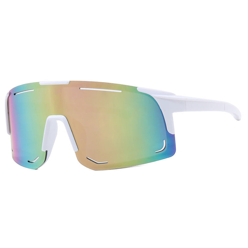 Gafas de sol deportivas shield rojo espejado — lente panorámica UV400 para ciclismo | Cientosiete