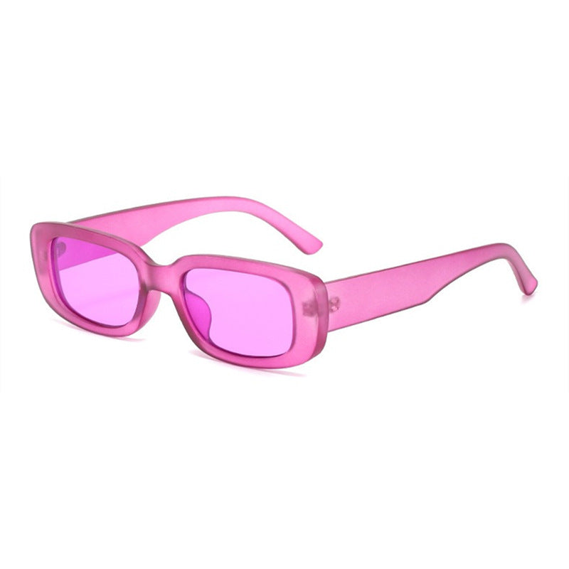 Gafas de sol rectangulares retro chunky, montura morada lente morada UV400 — Cientosiete