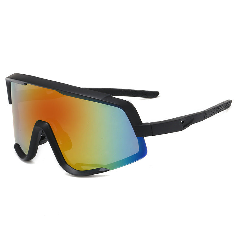 Gafas de sol deportivas shield negro/naranja — lente panorámica espejada para ciclismo | Cientosiete