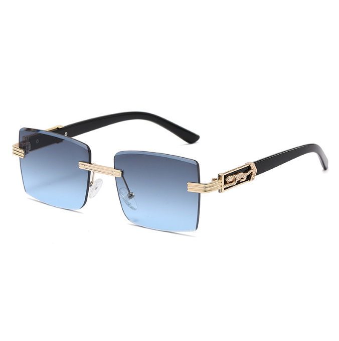 Gafas de Sol Sin Montura Rectangular — Detalle Pantera Dorada
