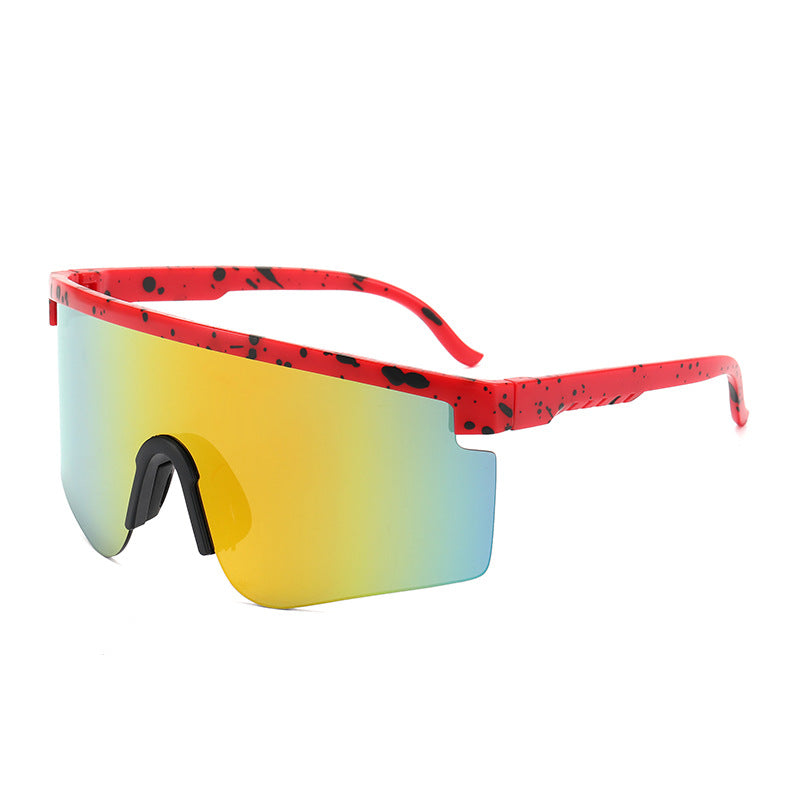 Gafas de sol deportivas estilo Pit Viper rojo/naranja — lente espejada panorámica splatter | Cientosiete