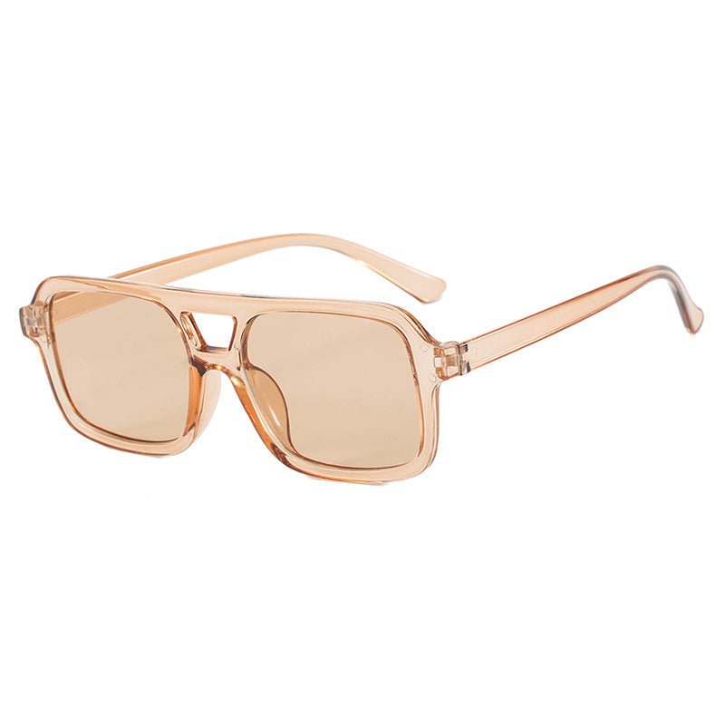 Gafas de sol aviador cuadrado doble puente champán translúcido — estilo retro moderno | Cientosiete