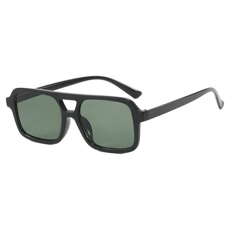 Gafas de sol aviador cuadrado doble puente negro/verde — estilo retro moderno | Cientosiete