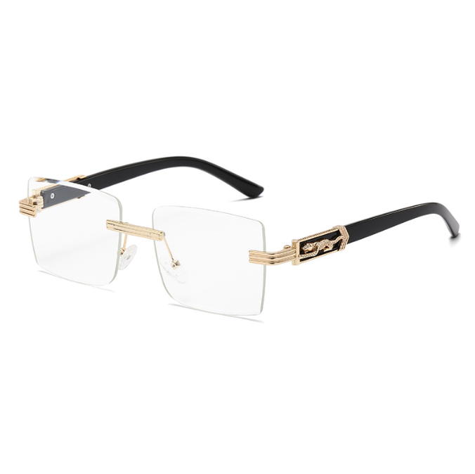 Gafas de Sol Sin Montura Rectangular — Detalle Pantera Dorada