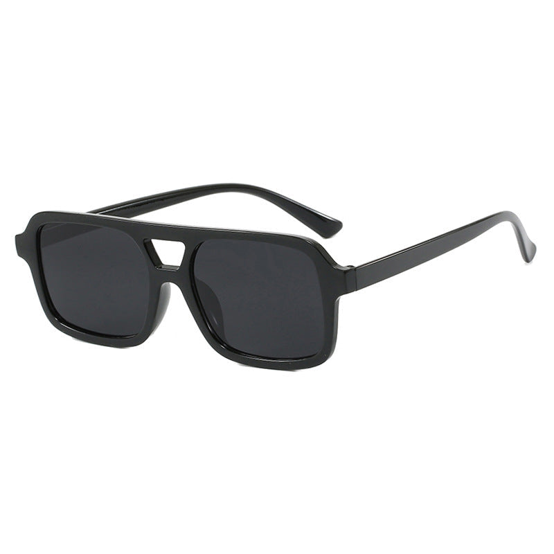 Gafas de sol aviador cuadrado doble puente negro/gris — estilo retro moderno | Cientosiete