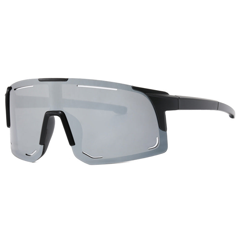 Gafas de sol deportivas shield plata espejado — lente panorámica UV400 para ciclismo | Cientosiete