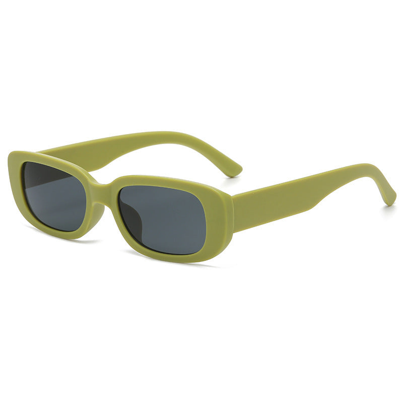 Gafas de sol rectangulares retro chunky, montura verde mate lente gris negra UV400 — Cientosiete