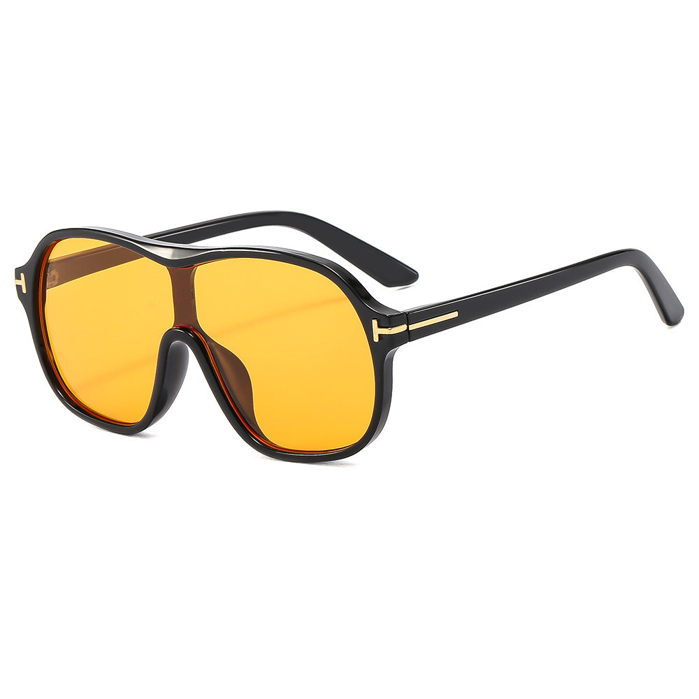 Gafas de sol oversize estilo maison negro/amarillo — doble puente detalle dorado | Cientosiete