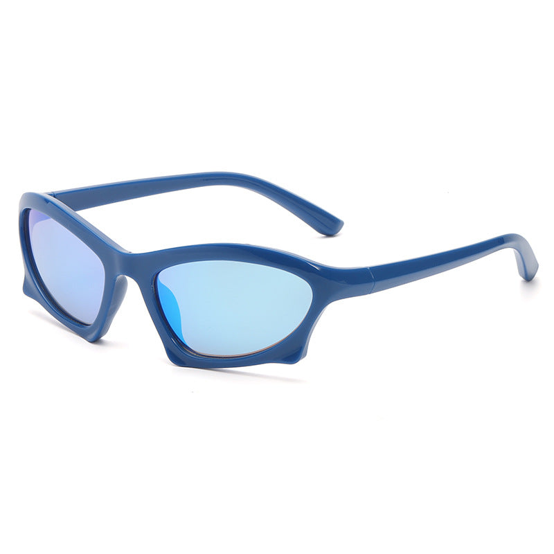 Gafas de sol deportivas Y2K wrap azules con lente espejada azul — estilo festival | Cientosiete