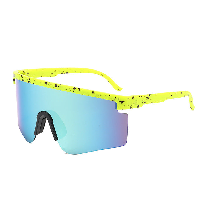 afas de sol deportivas estilo Pit Viper amarillo/azul — lente espejada panorámica splatter | Cientosiete