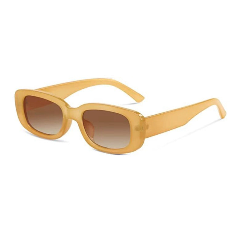 Gafas de sol rectangulares retro chunky, montura amarillo lente té UV400 — Cientosiete