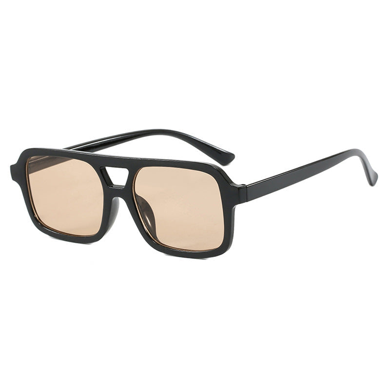 Gafas de sol aviador cuadrado doble puente negro/champán — estilo retro moderno | Cientosiete