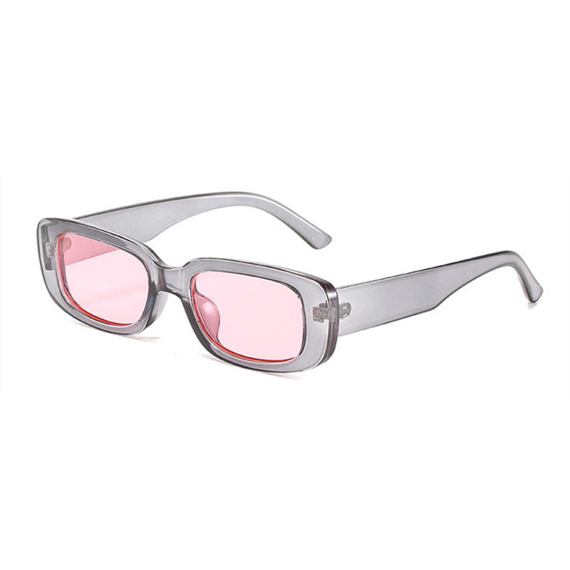 Gafas de sol rectangulares retro chunky, montura gris lente rosa UV400 — Cientosiete
