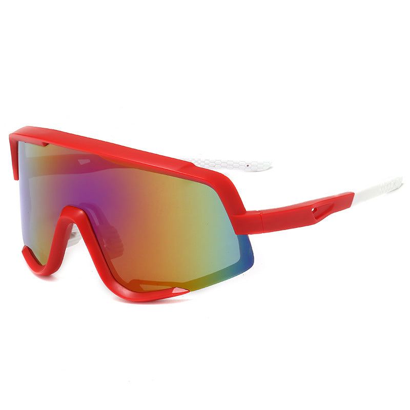 Gafas de sol deportivas shield rojo/violeta — lente panorámica espejada para ciclismo | Cientosiete