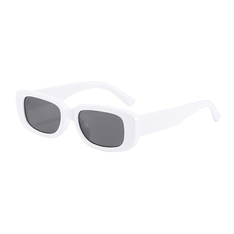 Gafas de sol rectangulares retro chunky, montura blanca lente negra UV400 — Cientosiete