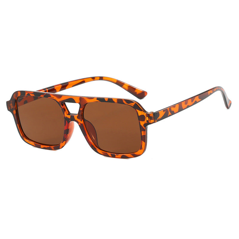 Gafas de sol aviador cuadrado doble puente leopardo/marrón — estilo retro moderno | Cientosiete