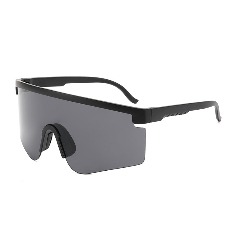 Gafas de sol deportivas estilo Pit Viper negro/gris — lente espejada panorámica splatter | Cientosiete