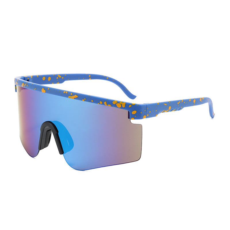  Gafas de sol deportivas estilo Pit Viper azul/azul — lente espejada panorámica splatter | Cientosiete