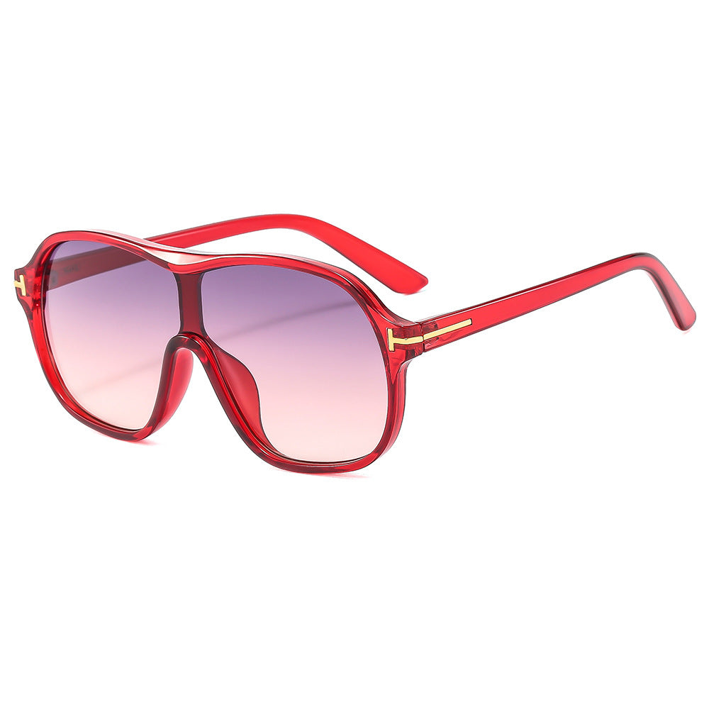 Gafas de sol oversize estilo maison rojo/lila degradado — doble puente detalle dorado | Cientosiete
