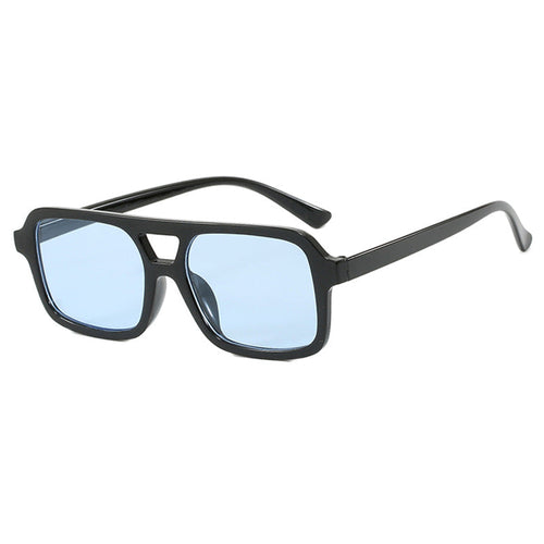 Gafas de sol aviador cuadrado doble puente negro/azul — estilo retro moderno | Cientosiete