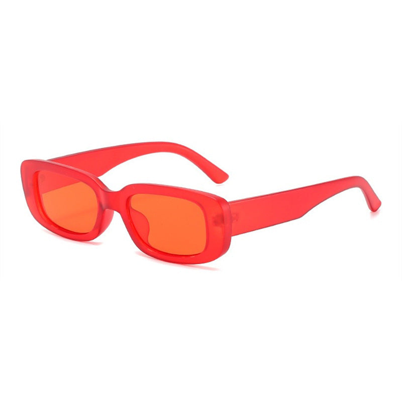 Gafas de sol rectangulares retro chunky, montura roja lente roja UV400 — Cientosiete