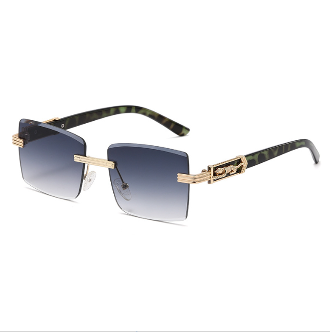 Gafas de Sol Sin Montura Rectangular — Detalle Pantera Dorada