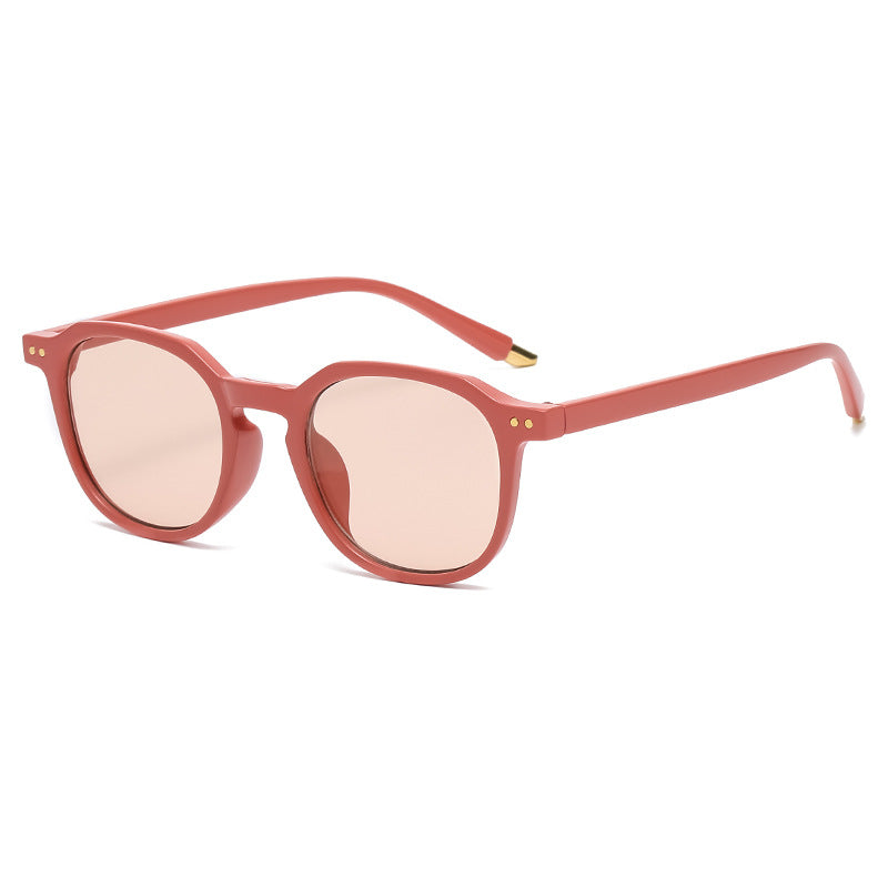 Gafas de sol redondas minimalistas rosa/rosa con detalle dorado en patilla | Cientosiete