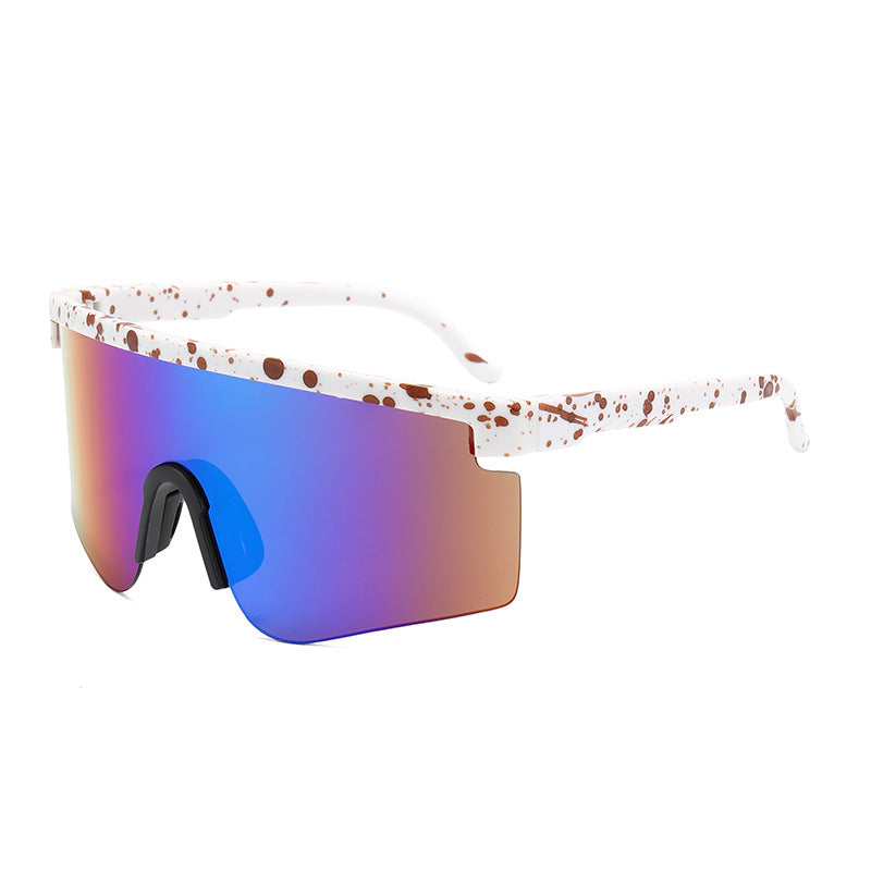 Gafas de sol deportivas estilo Pit Viper blanco/azul — lente espejada panorámica splatter | Cientosiete