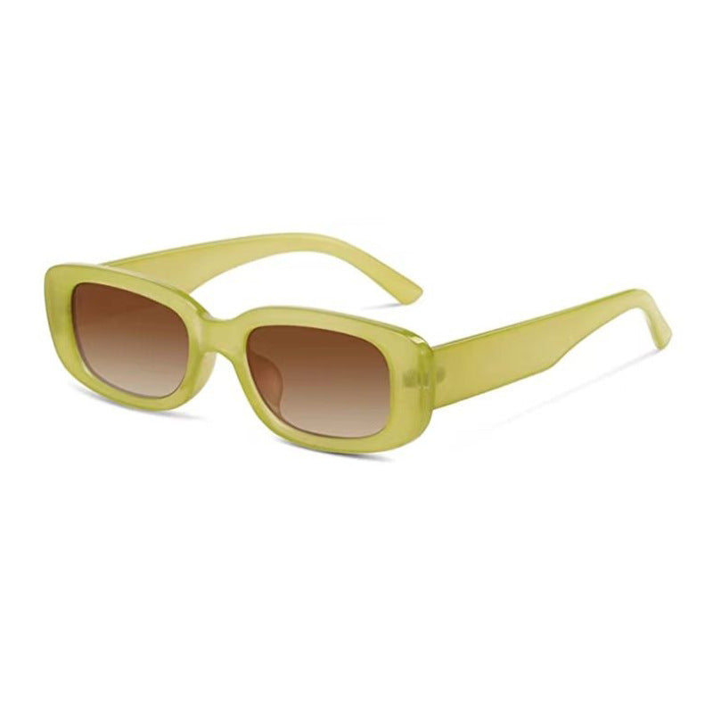 Gafas de sol rectangulares retro chunky, montura verde lente té UV400 — Cientosiete