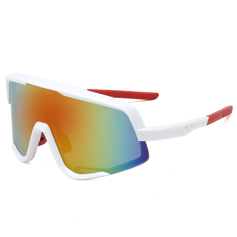 Gafas de sol deportivas shield blanco/naranja — lente panorámica espejada para ciclismo | Cientosiete
