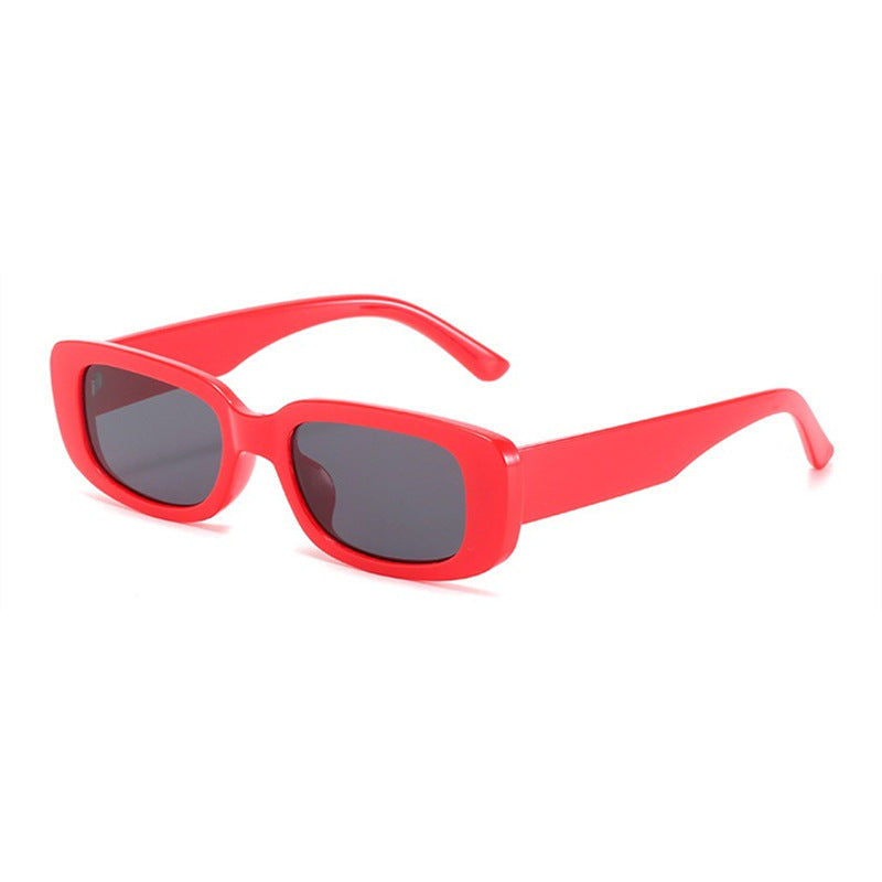 Gafas de sol rectangulares retro chunky, montura roja lente negra UV400 — Cientosiete
