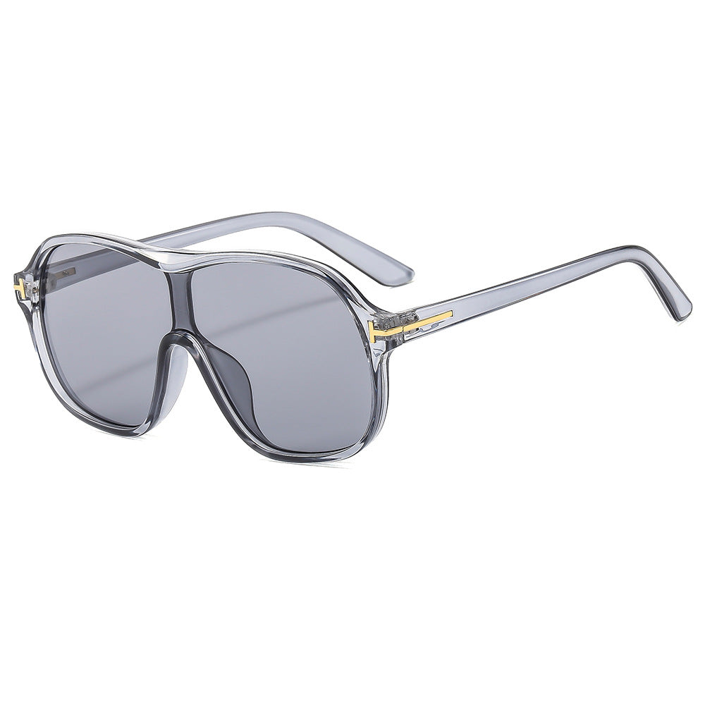 Gafas de sol oversize estilo maison gris translúcido — doble puente detalle dorado | Cientosiete