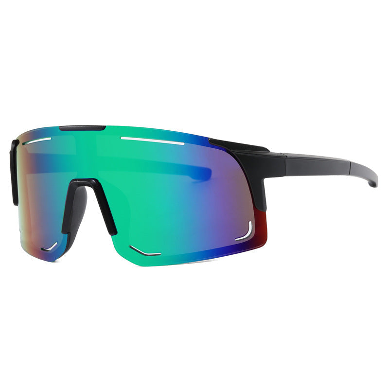 Gafas de sol deportivas shield verde espejado — lente panorámica UV400 para ciclismo | Cientosiete