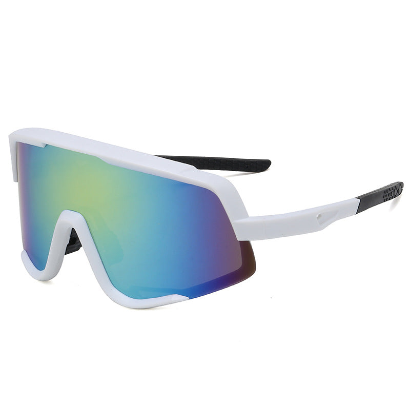 Gafas de sol deportivas shield blanco/dorado — lente panorámica espejada para ciclismo | Cientosiete