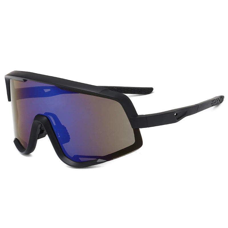  Gafas de sol deportivas shield negro/azul — lente panorámica espejada para ciclismo | Cientosiete
